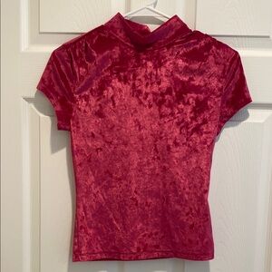 A New Day Hot Pink Velvet Fitted Tee with Mandarin Collar